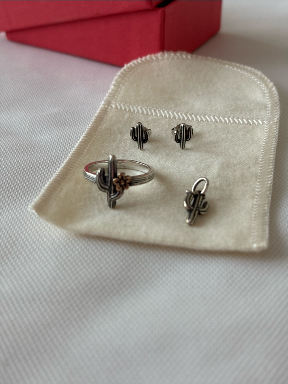 RETIRED James Avery Sterling Silver Cactus Set - Ring, Post Earrings, & Charm